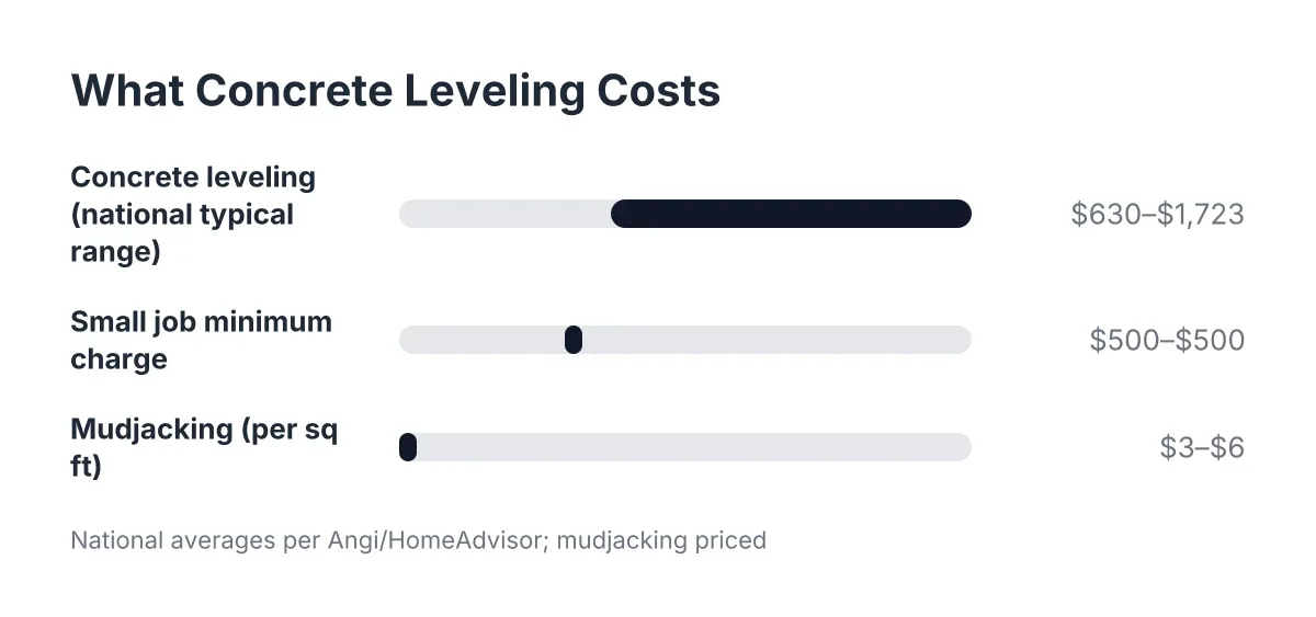 Cost range chart for sunken patio concrete leveling and mudjacking repair prices
